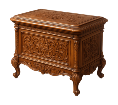 A decorative toy storage trunk with intricate patterns, perfect for a Victorian-style home.