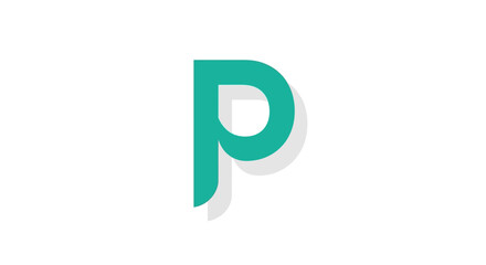 Teal letter p with a light gray shadow centered on a white background