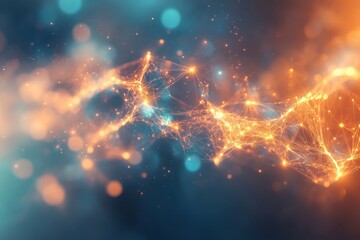 Abstract digital artwork depicting interconnected glowing nodes and lines against a blue background