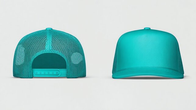 Isolated Turquoise Baseball Cap Mockup Front and Back View on White