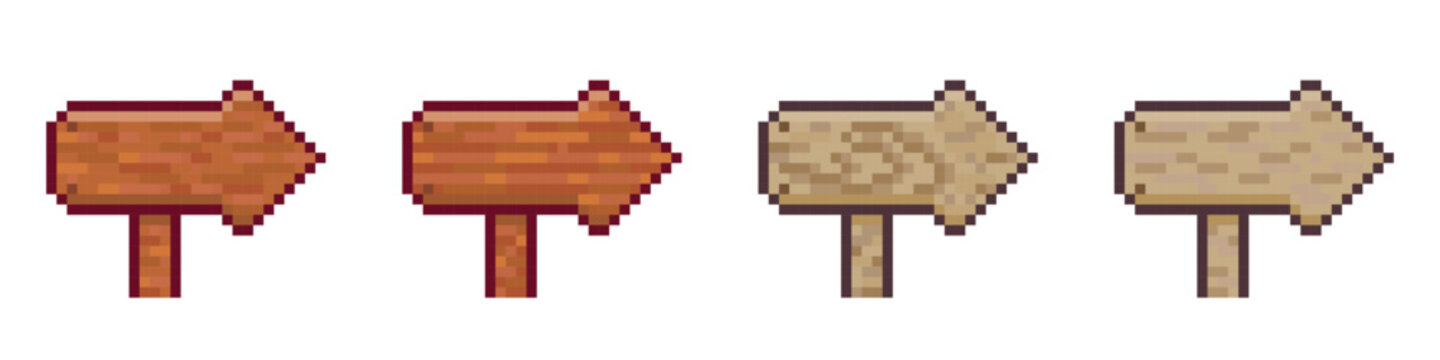 Pixel Art Wooden Arrow Signs, Directional Game Assets
