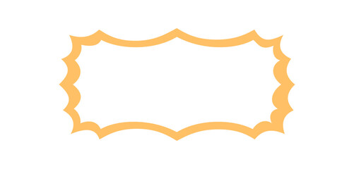 Groovy retro frame shows wavy scallop rectangle outline with curvy border. This playful label element adds y2k style as an abstract orange background for creative and trendy projects.