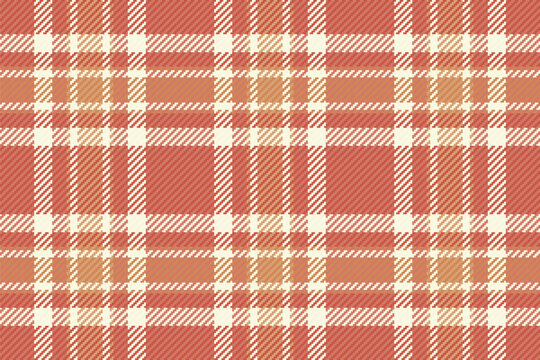 Warm, inviting tartan pattern in coral, orange, and cream. Evokes cozy textures and classic style. Ideal for backgrounds, apparel design, and autumnal themes.