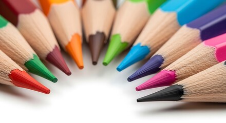 Fototapeta premium Vibrant Colored Pencils Arrayed Art Supply Macro