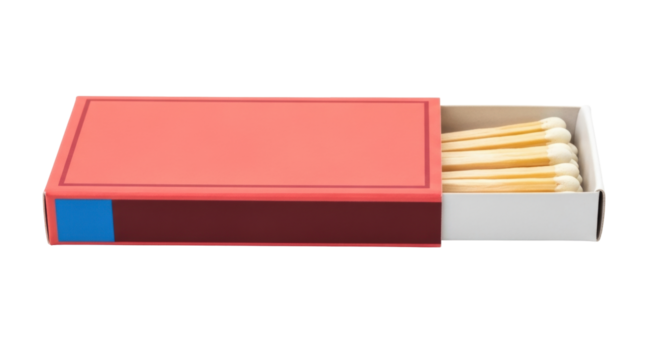 Isolated matchbox with matches open close-up view, ignition supply for fire starting safety