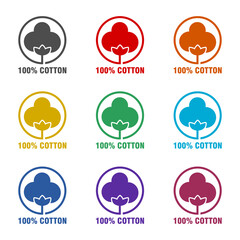 100 percent cotton icon isolated on white background. Set icons colorful