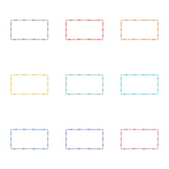 Barbed wire frame rectangle icon isolated on white background. Set icons colorful