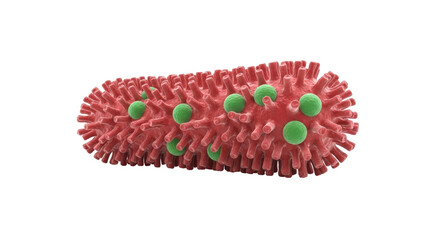 Isolated microorganism with spikes and green spheres for scientific medical health themes