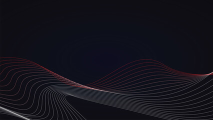 Abstract Wave Background with Gradient Red and White Lines on Dark Blue Backdrop