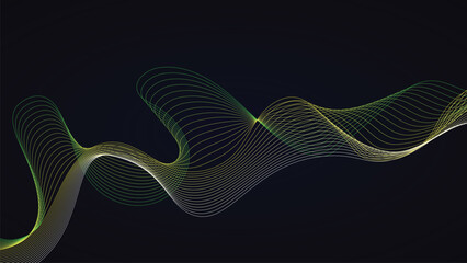 Abstract wave lines design on dark background vibrant green yellow and white blend