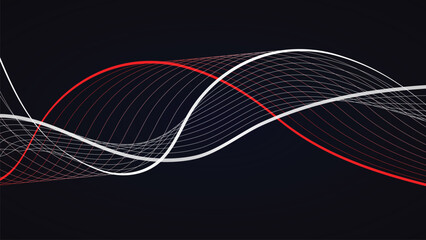 Abstract Wavy Lines Background with Flowing Shapes in Red and White Color Combination