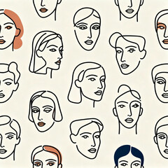 Minimal Line Art Faces Pattern