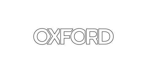 Oxford city in the United Kingdom design features a geometric style illustration with bold typography in a modern font on white background.