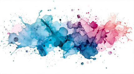 Abstract watercolor background with colorful ink splashes and paint splatter for an artistic grunge texture design.