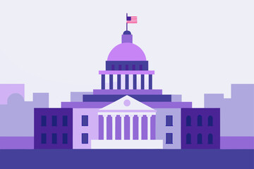 Stylized illustration of the united states capitol building with american flag