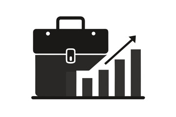 Briefcase and bar graph with upward arrow icon on white background