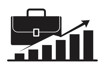 Briefcase icon with upward trending bar graph and arrow Keywords: business, growth, chart, graph, briefcase, icon, arrow, up, success, finance