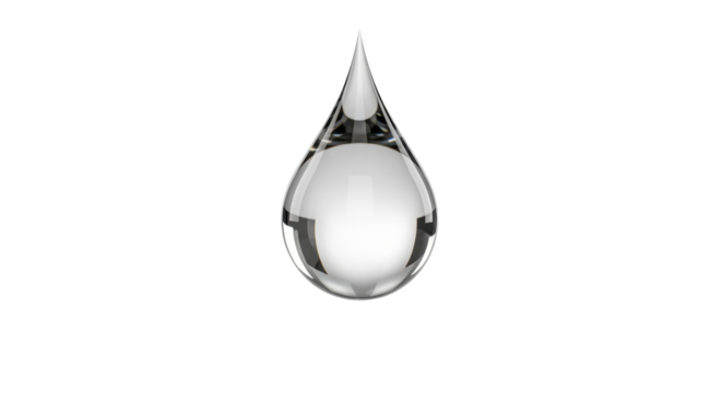 Isolated raindrop with reflections, liquid clean drop, transparent droplet, purity concept