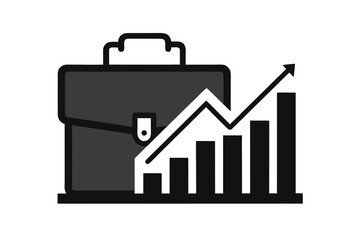 Gray briefcase and upward arrow graph on white background