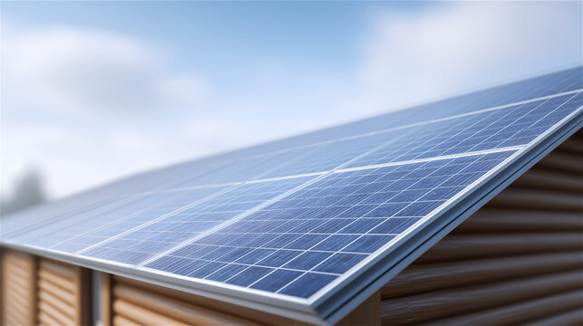 Solar panels on modern roof under clear blue sky, concept of renewable energy, sustainability and green technology with copy space. - Powered by Adobe