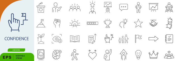 Confidence Icon Set – 36 Line Style Symbols for Leadership, Motivation, and Personal Growth