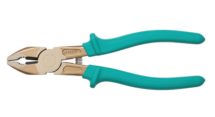 Obraz premium Isolated linesman's pliers open on seamless background, tool with turquoise handles