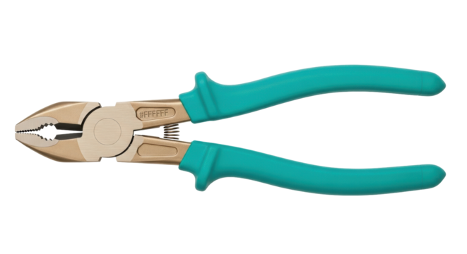 Isolated linesman's pliers open on seamless background, tool with turquoise handles