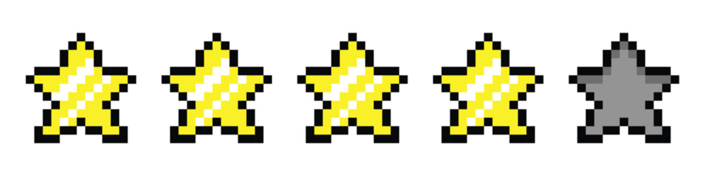 Pixel Art Star Rating Icons Retro 8 Bit Review and Feedback System