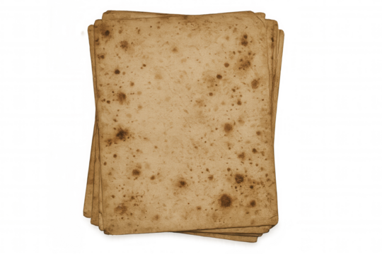 Stack of old aged vintage paper with stained texture and parchment effect on transparent background