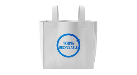 Fototapeta premium Isolated sustainable tote bag with the 100% recyclable logo for shopping needs, front view