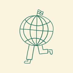 hand drawn globe icon running illustration