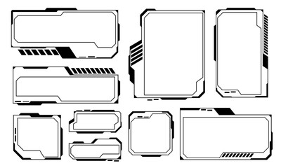 Hud frames black user interface elements design modern technology futuristic control panel screen digital hologram window gaming menu touching cyber monitor set on white background vector
