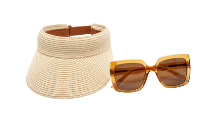 Isolated Straw Visor and Fashion Sunglasses for Women, Summer Sun Protection Accessories