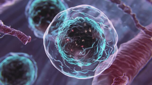 MICROSCOPIC VIEW OF A SINGLE LYMPHOCYTE WHITE BLOOD CELL &ndash; HUMAN IMMUNE SYSTEM DEFENSE ANIMATION