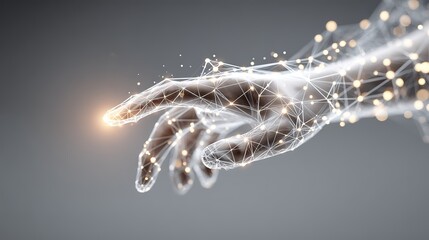 Glowing Dot-Line Tech Hand: Energy Transfer Scene