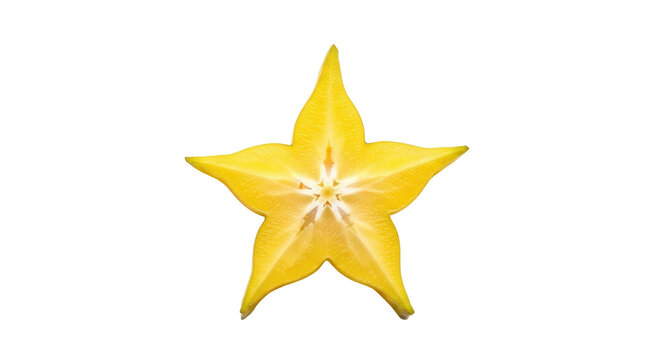Isolated closeup of sliced starfruit, carambola tropical fruit, vibrant juicy sweetness