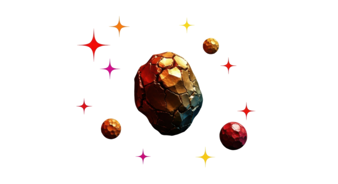 Isolated fantasy gem with glowing stars, colorful geometric facets, shiny stone ore mineral - Powered by Adobe