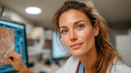 Doctor Analyzing Medical Data on Computer Screen in Modern Office
