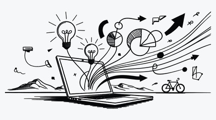 Conceptual Illustration of Business Growth Innovation and Data Analysis on Laptop