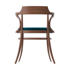 Elegant wooden chair with teal cushion, showcased from the rear, exhibiting meticulous craftsmanship © changnam37