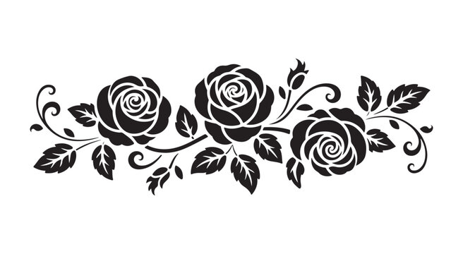 Romantic Rose Vine Border Element in Black

