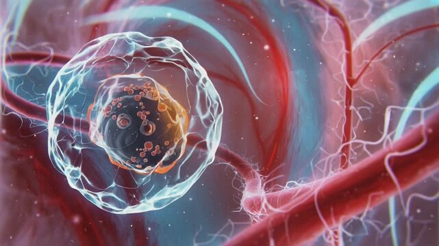 SINGLE HUMAN CELL UNDER MICROSCOPE &ndash; MICROSCOPIC 3D MEDICAL ANIMATION OF CELL STRUCTURE AND BIOLOGY