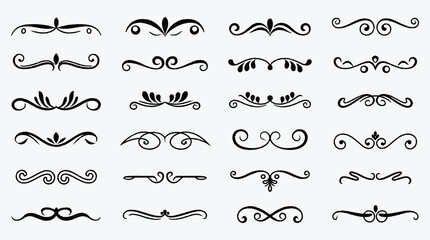 Elegant Floral and Scroll Divider Design Elements Collection on White Background