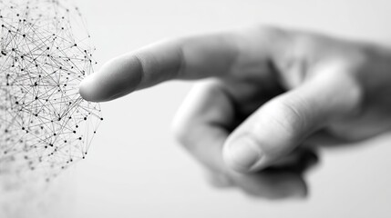 Black and White Finger Touching Dot-Line Structure: Minimalist Tech Interaction Scene