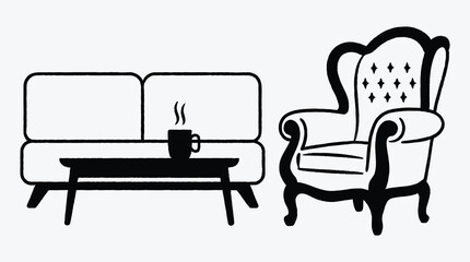 Minimalist Living Room Interior Design with Sofa Armchair and Coffee Illustration