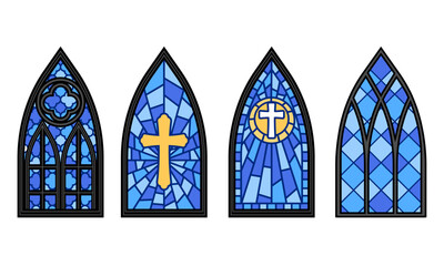 Set of stained glass arch church window