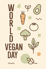 World Vegan Day Floral Illustration with Decorative Leaves