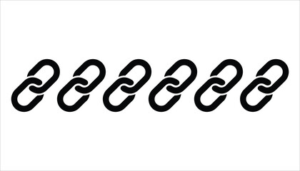 Six black chain links forming a horizontal line on a white background connection linked