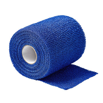 Close-up studio shot showing a partially unrolled cylindrical self-adherent cohesive bandage roll