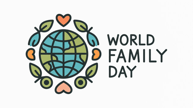 World family day emblem featuring a global earth symbol surrounded by hearts and leaves